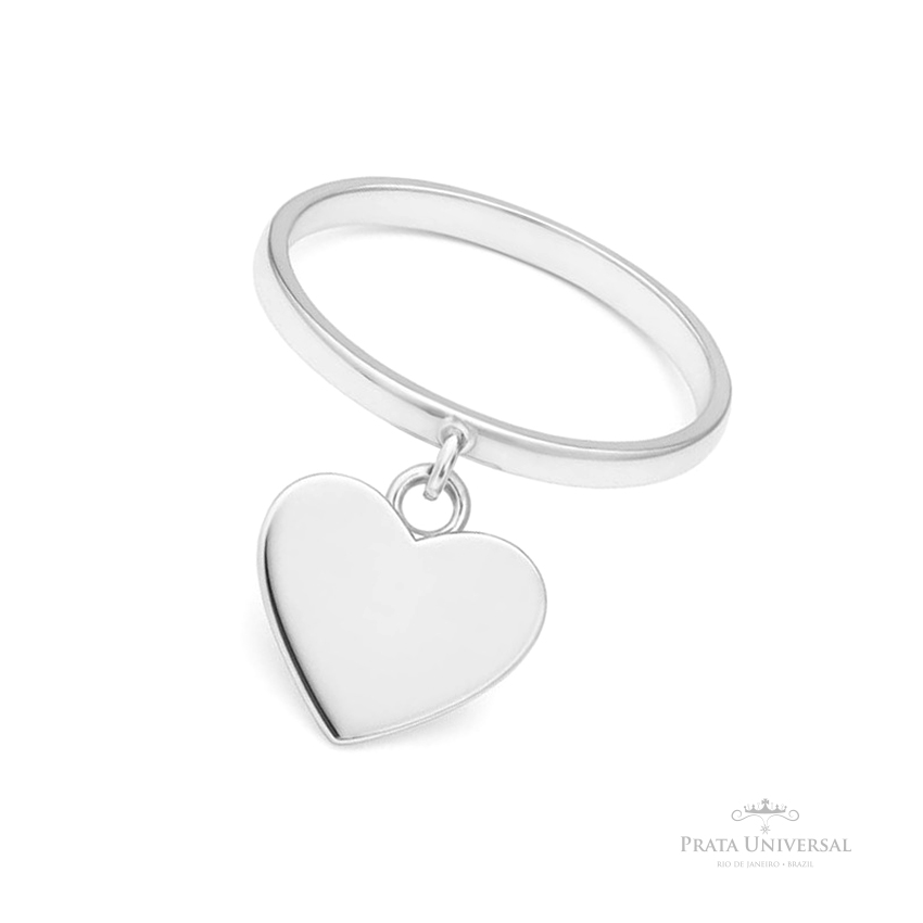 Anel Coração Pendurado em Prata - Prata Universal Anel Coração Pendurado em Prata - Prata Universal