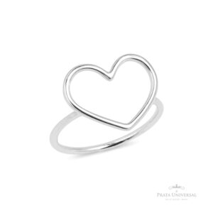 Anel Coração Vazado G em Prata - Prata Universal