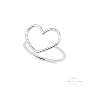Anel Coração Vazado G em Prata - Prata Universal