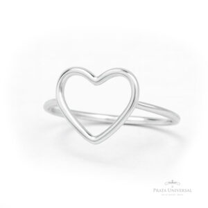 Anel Coração Vazado P em Prata - Prata Universal