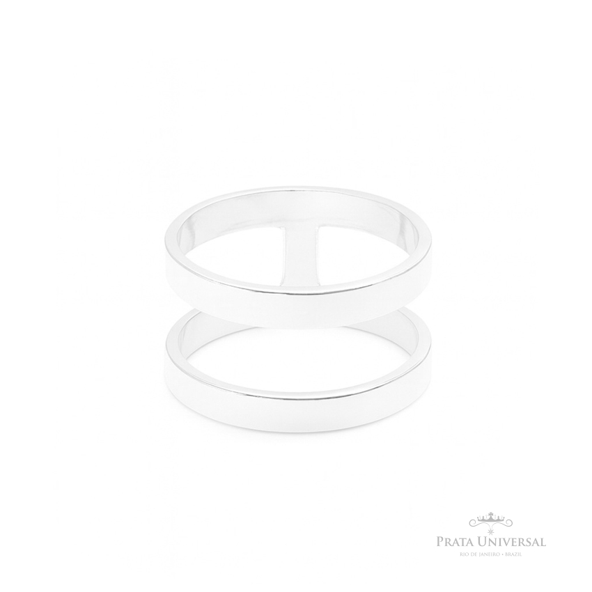 Anel Duplo Retangular em Prata - Prata Universal Anel Duplo Retangular em Prata - Prata Universal