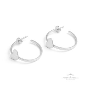 Argola com Coração de Chapa em Prata - Prata Universal