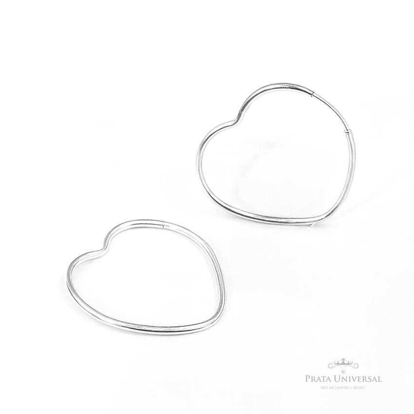 Argola Coração de Lado N2 em Prata - Prata Universal Argola Coração de Lado N2 em Prata - Prata Universal