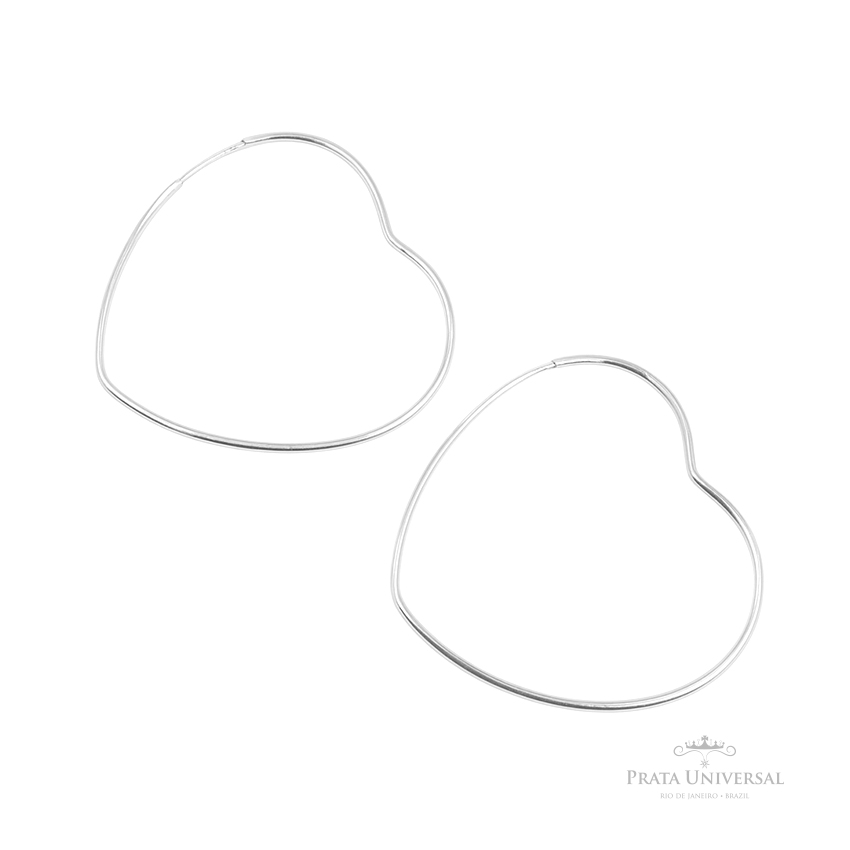 Argola Coração de Lado N4 em Prata - Prata Universal Argola Coração de Lado N4 em Prata - Prata Universal
