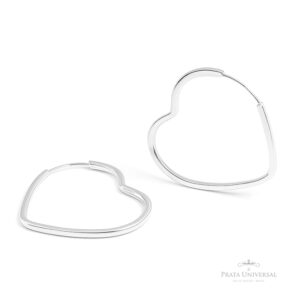 Argola Coração de Lado Quadrada N3 em Prata - Prata Universal