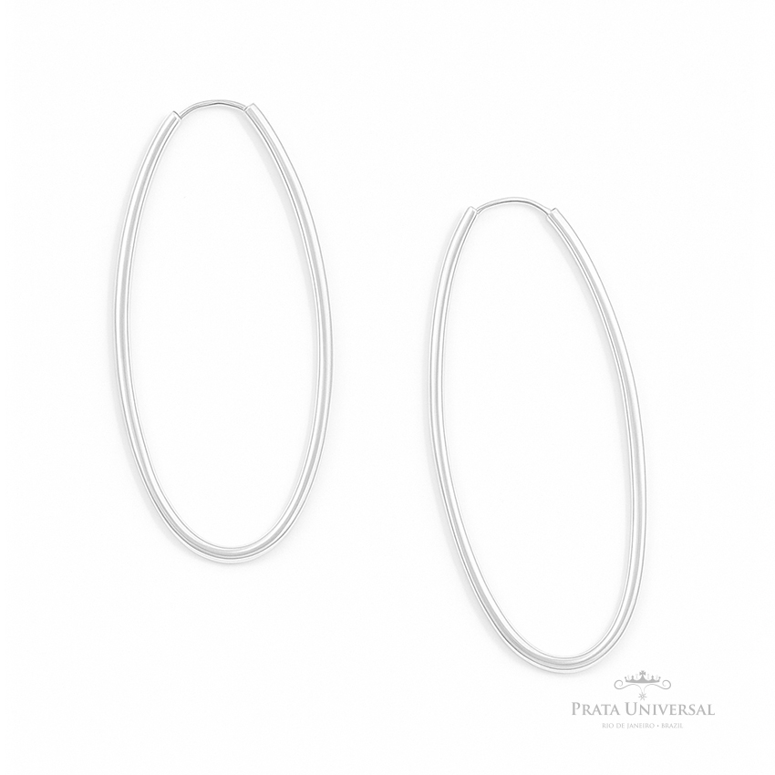 Argola Oval Comprida em Prata - Prata Universal Argola Oval Comprida em Prata - Prata Universal