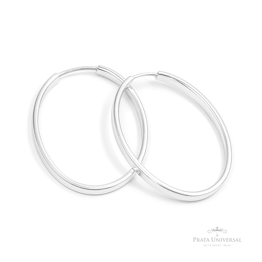 Argola Oval G Retangular em Prata - Prata Universal Argola Oval G Retangular em Prata - Prata Universal