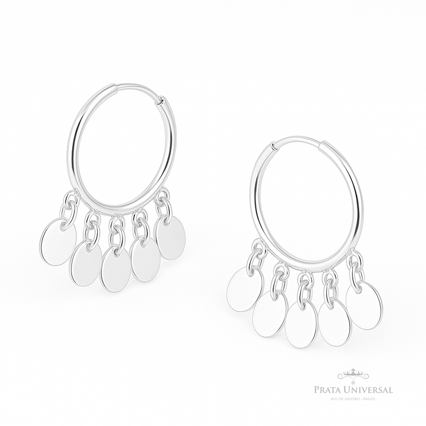 Argola Pingentes Círculos N1 em Prata - Prata Universal Argola Pingentes Círculos N1 em Prata - Prata Universal