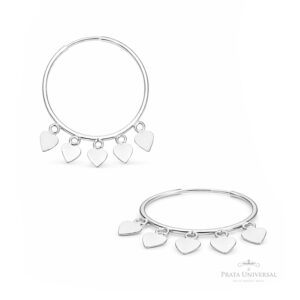 Argola Pingentes Corações N2 em Prata - Prata Universal