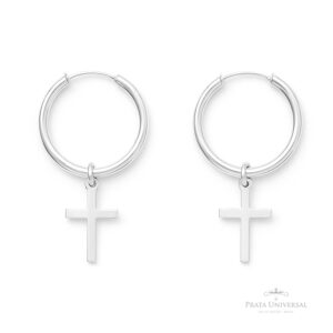 Argola Redonda com Cruz em Prata - Prata Universal