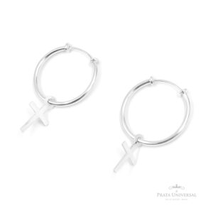 Argola Redonda com Cruz em Prata - Prata Universal