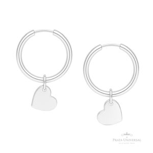 Argola Redonda Tubular com Pingente de Coração em Prata - Prata Universal