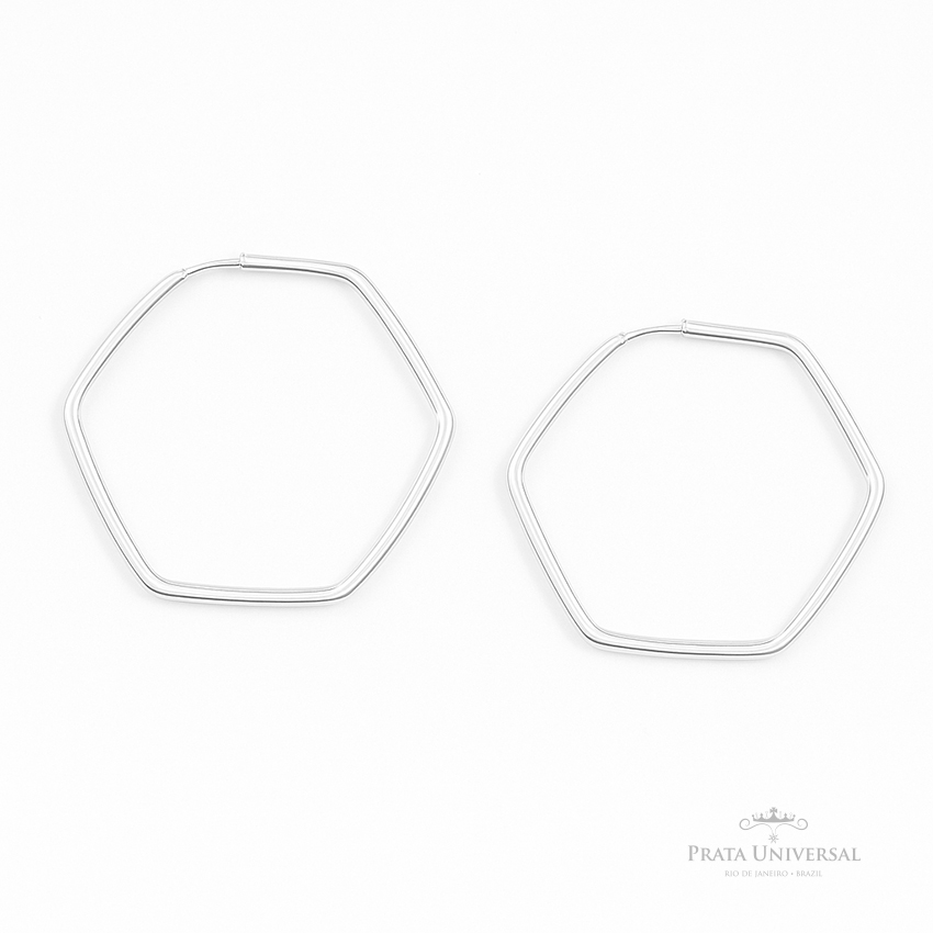 Argola Sextava Quadrada N2 em Prata - Prata Universal Argola Sextava Quadrada N2 em Prata - Prata Universal