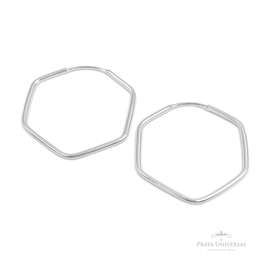 Argola Sextavada Redonda em Prata - Prata Universal Argola Sextavada Redonda em Prata - Prata Universal