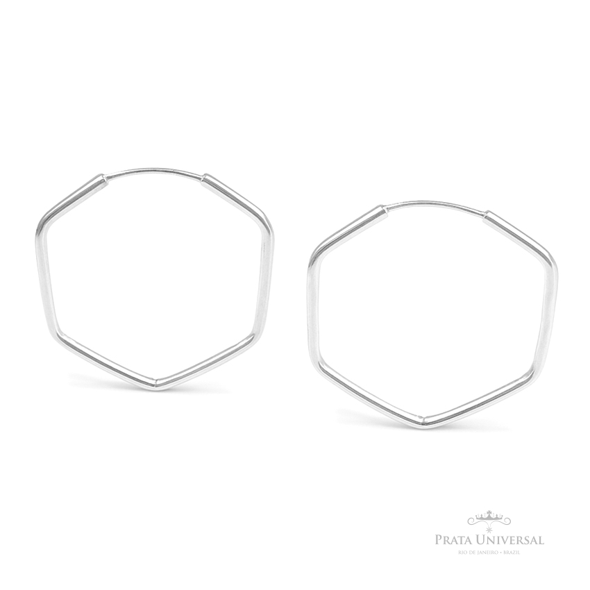 Argola Sextavada Redonda em Prata - Prata Universal Argola Sextavada Redonda em Prata - Prata Universal