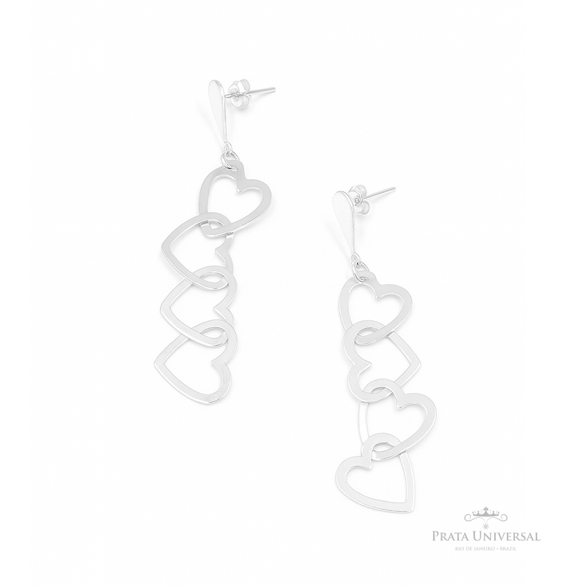 Brinco 4 Corações Vazados em Prata - Prata Universal Brinco 4 Corações Vazados em Prata - Prata Universal