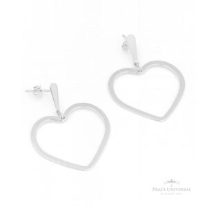 Brinco de Coração de Chapa Pendurado em Prata - Prata Universal
