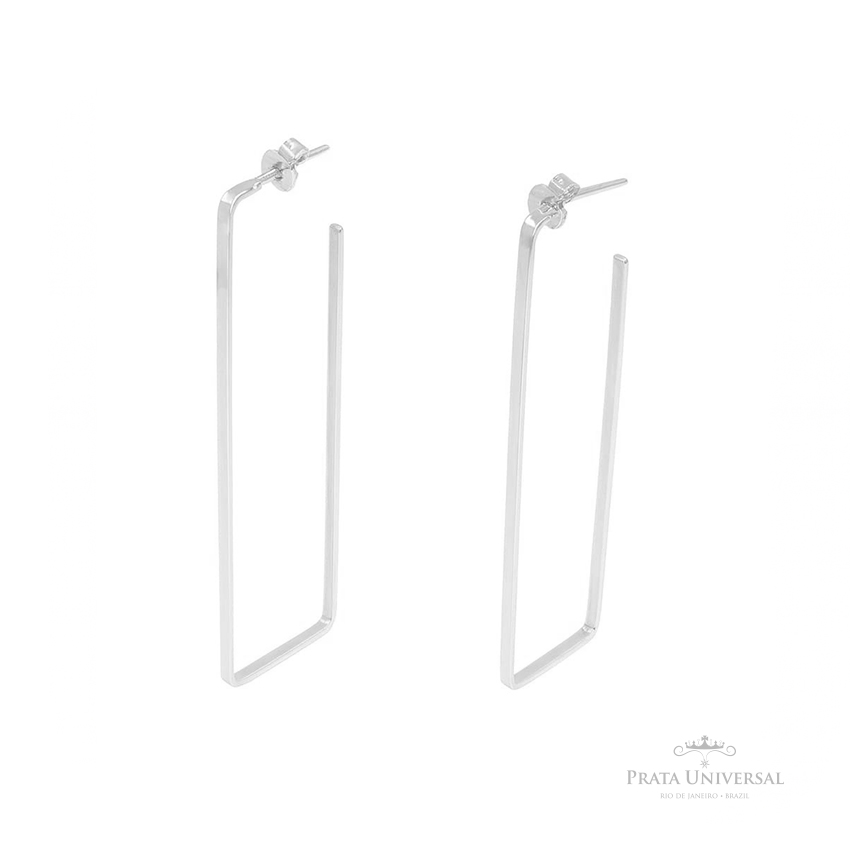 Brinco Retangular G em Prata - Prata Universal Brinco Retangular G em Prata - Prata Universal