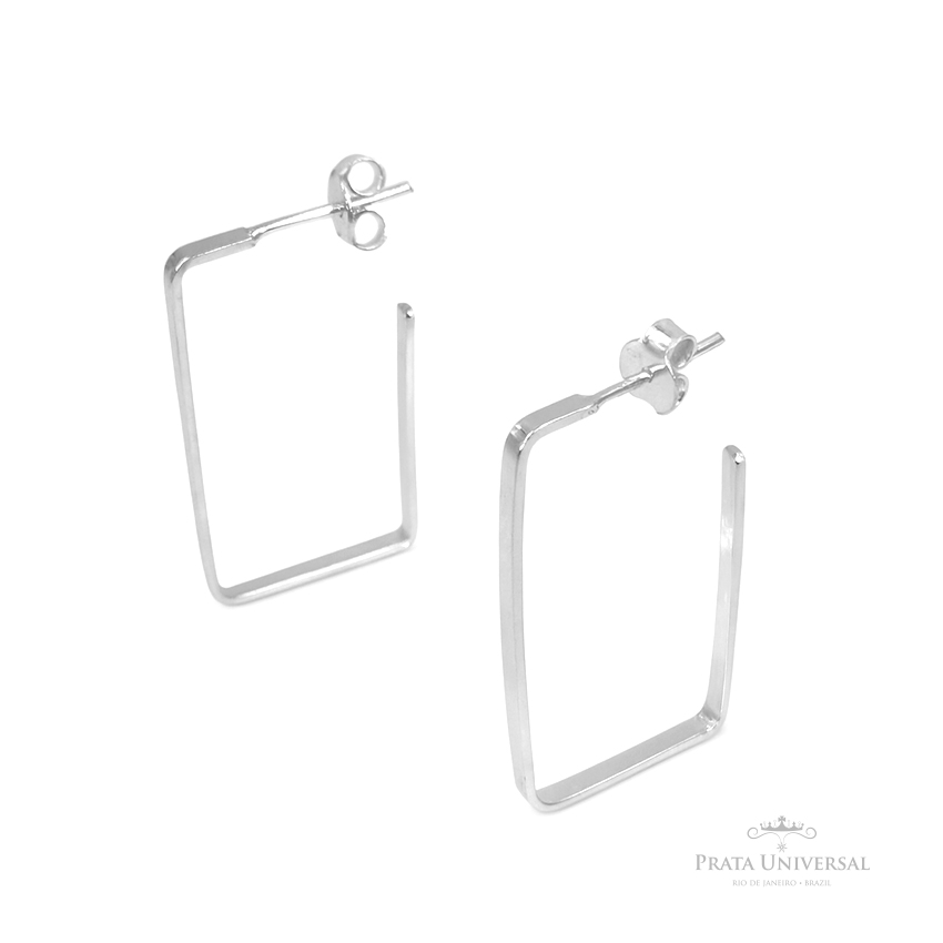 Brinco Retangular P em Prata - Prata Universal Brinco Retangular P em Prata - Prata Universal