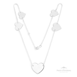 Colar 5 Corações G em Chapa Prata - Prata Universal
