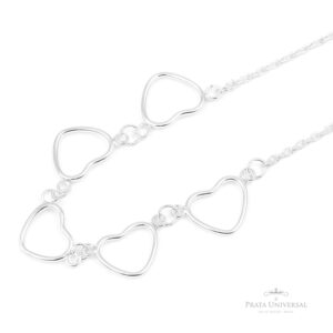 Colar 5 Corações Vazados em Prata - Prata Universal