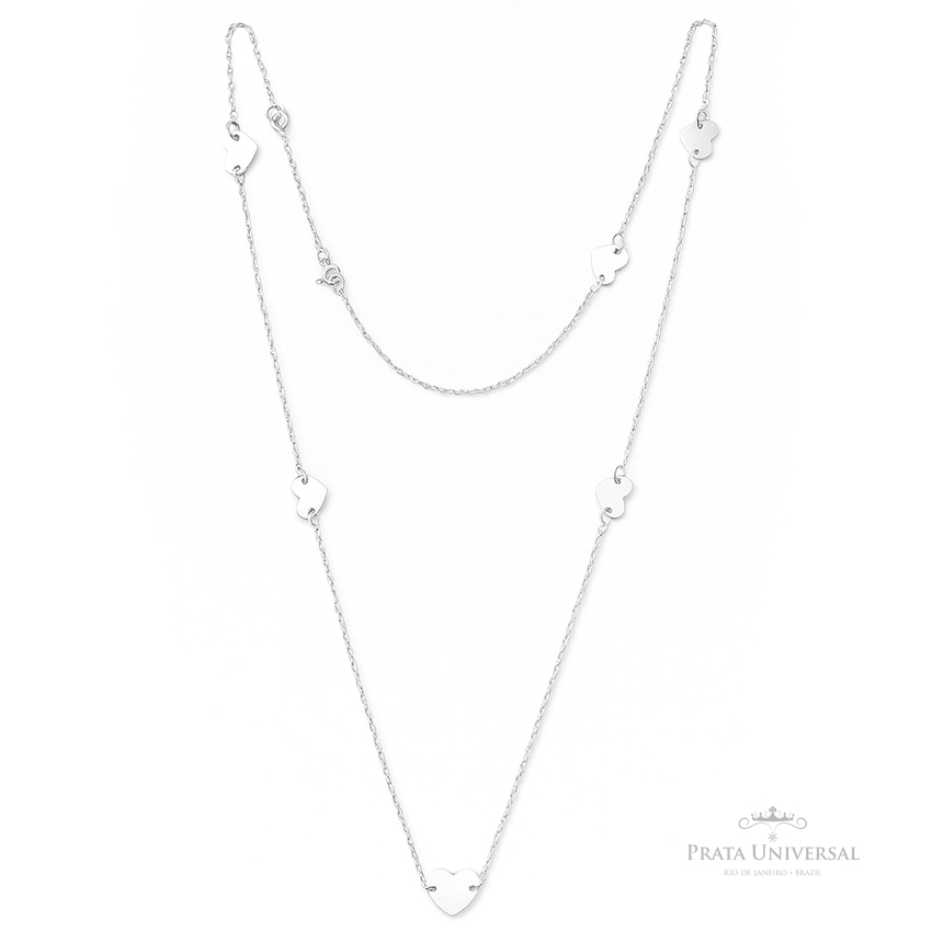 Colar 6 Corações P em Chapa em Prata - Prata Universal Colar 6 Corações P em Chapa em Prata - Prata Universal