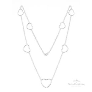 Colar 7 Corações Vazados em Prata - Prata Universal