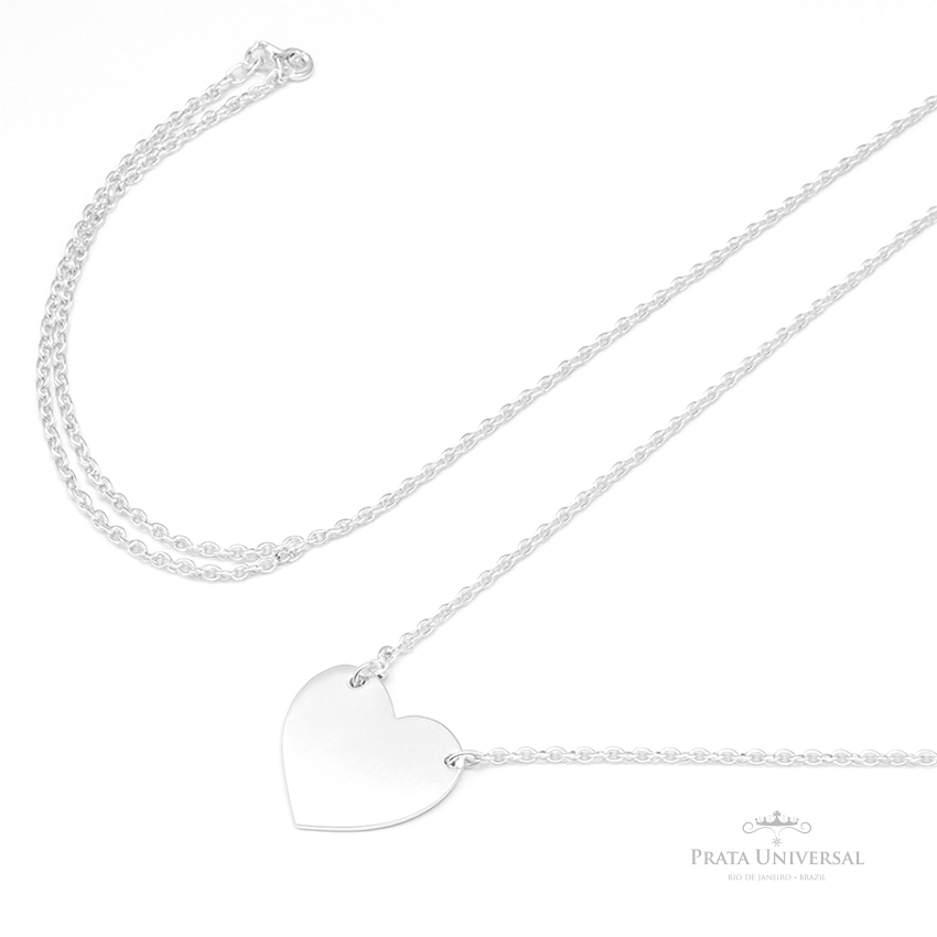 Colar Coração Único de Chapa em Prata - Prata Universal Colar Coração Único de Chapa em Prata - Prata Universal