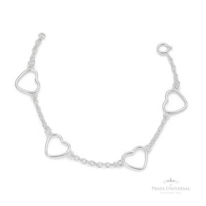 Pulseira Coração Vazado de Fio em Prata - Prata Universal