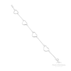 Pulseira Coração Vazado de Fio em Prata - Prata Universal