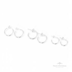 Trio Argolas Meia Cana Tarraxa em Prata - Prata Universal